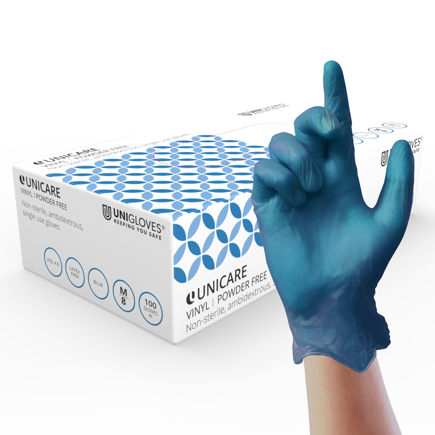Unicare Blue Vinyl Gloves