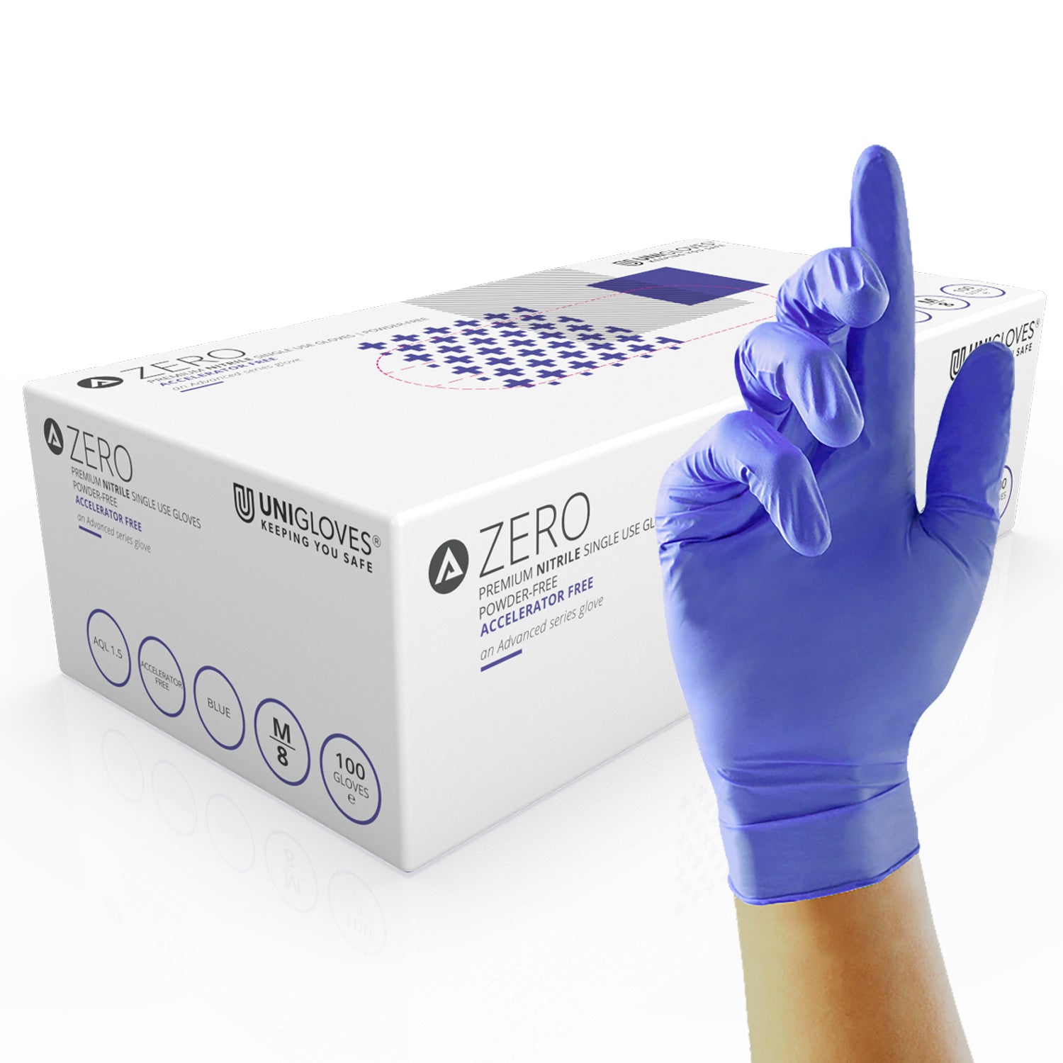UNIGLOVES Advanced Zero Accelerator Free Guanti Monouso in Nitrile - Guanti Monouso, Multiuso, Senza Talco, Zinco, Zolfo e Lattice - confezione da 100 Guanti, Blu, extra Small (GM0051 UNIGLOVES Advanced Zero Accelerator Free Guanti Monouso in Nitrile - Guanti Monouso, Multiuso, Senza Talco, Zinco, Zolfo e Lattice - confezione da 100 Guanti, Blu, extra Small (GM0051